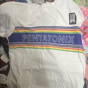 Pentatonix White Rainbow Stripe Band Tee Small
